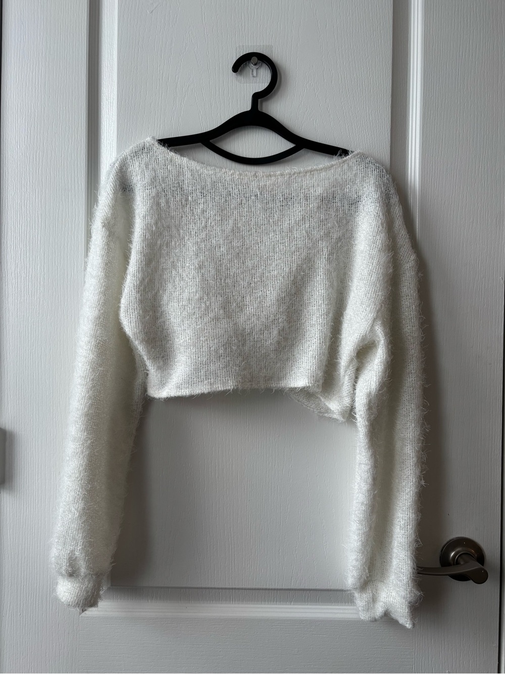 Soft Eyelash Knit Cropped Sweater - White